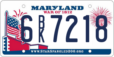 MD license plate 6BK7218