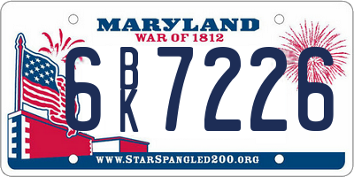 MD license plate 6BK7226