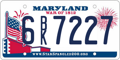 MD license plate 6BK7227