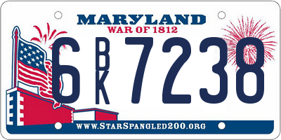 MD license plate 6BK7238