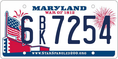 MD license plate 6BK7254