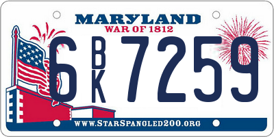 MD license plate 6BK7259