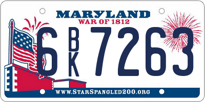 MD license plate 6BK7263