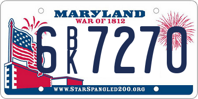 MD license plate 6BK7270