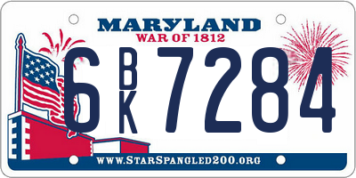 MD license plate 6BK7284