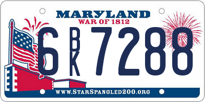 MD license plate 6BK7288
