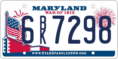 MD license plate 6BK7298