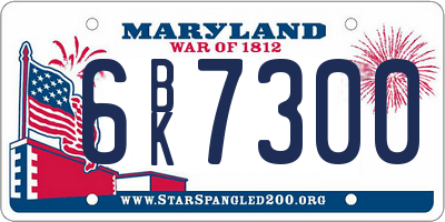 MD license plate 6BK7300