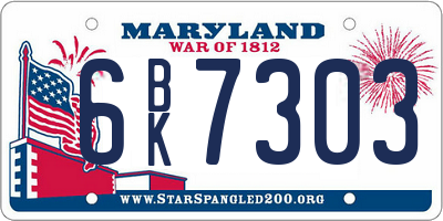 MD license plate 6BK7303