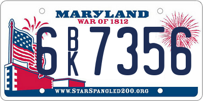 MD license plate 6BK7356