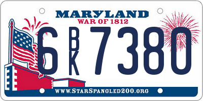MD license plate 6BK7380