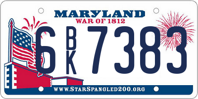 MD license plate 6BK7383