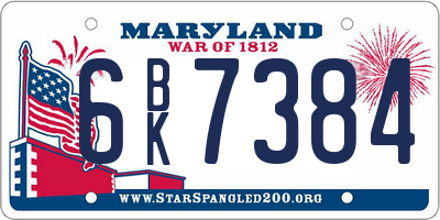 MD license plate 6BK7384