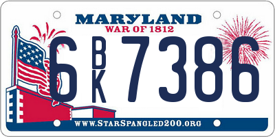 MD license plate 6BK7386