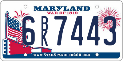 MD license plate 6BK7443