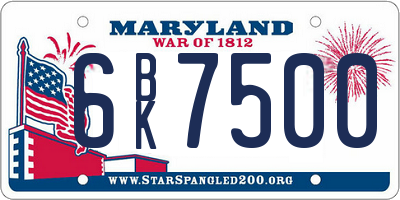 MD license plate 6BK7500