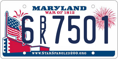 MD license plate 6BK7501