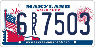 MD license plate 6BK7503