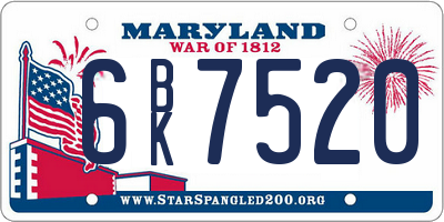 MD license plate 6BK7520