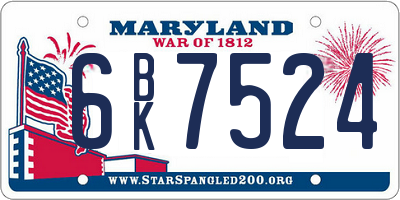 MD license plate 6BK7524