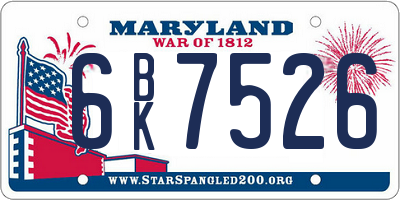 MD license plate 6BK7526