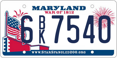 MD license plate 6BK7540