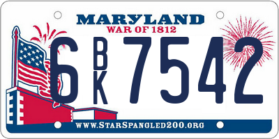 MD license plate 6BK7542