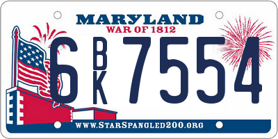 MD license plate 6BK7554