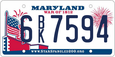 MD license plate 6BK7594
