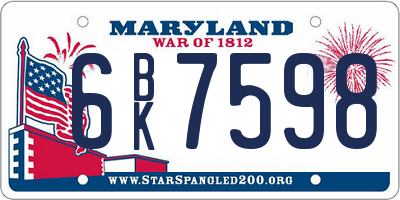 MD license plate 6BK7598