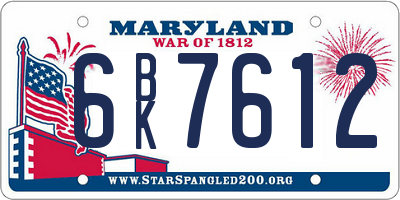 MD license plate 6BK7612