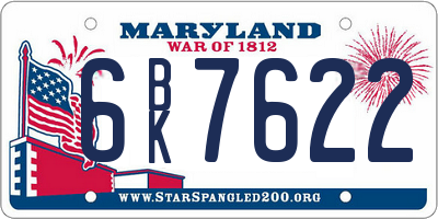 MD license plate 6BK7622