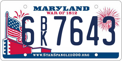 MD license plate 6BK7643
