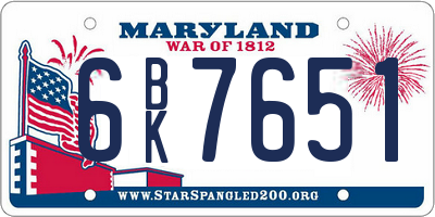 MD license plate 6BK7651