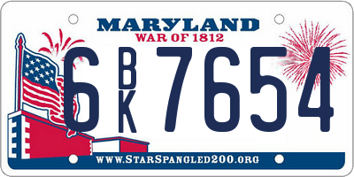 MD license plate 6BK7654
