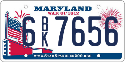 MD license plate 6BK7656