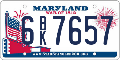 MD license plate 6BK7657