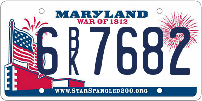 MD license plate 6BK7682