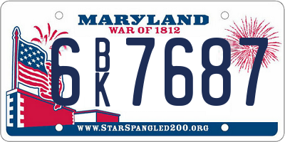 MD license plate 6BK7687