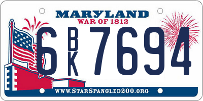 MD license plate 6BK7694