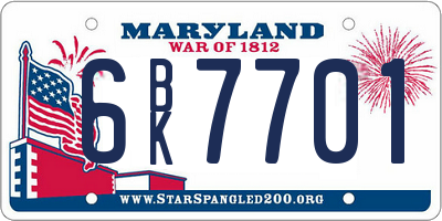 MD license plate 6BK7701