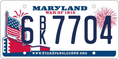 MD license plate 6BK7704