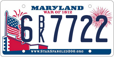 MD license plate 6BK7722