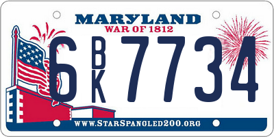 MD license plate 6BK7734