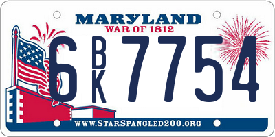 MD license plate 6BK7754