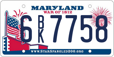 MD license plate 6BK7758