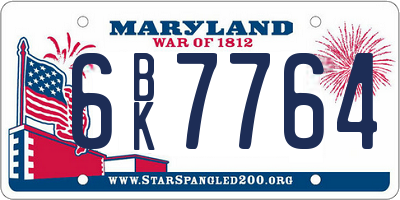 MD license plate 6BK7764