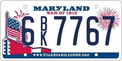 MD license plate 6BK7767