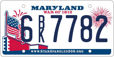MD license plate 6BK7782