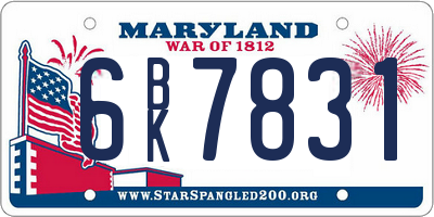 MD license plate 6BK7831
